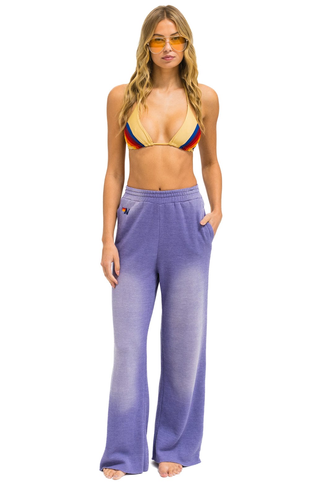 Aviator Nation ESSENTIAL WIDE LEG POCKET SWEATPANTS - FADED GRAPE
