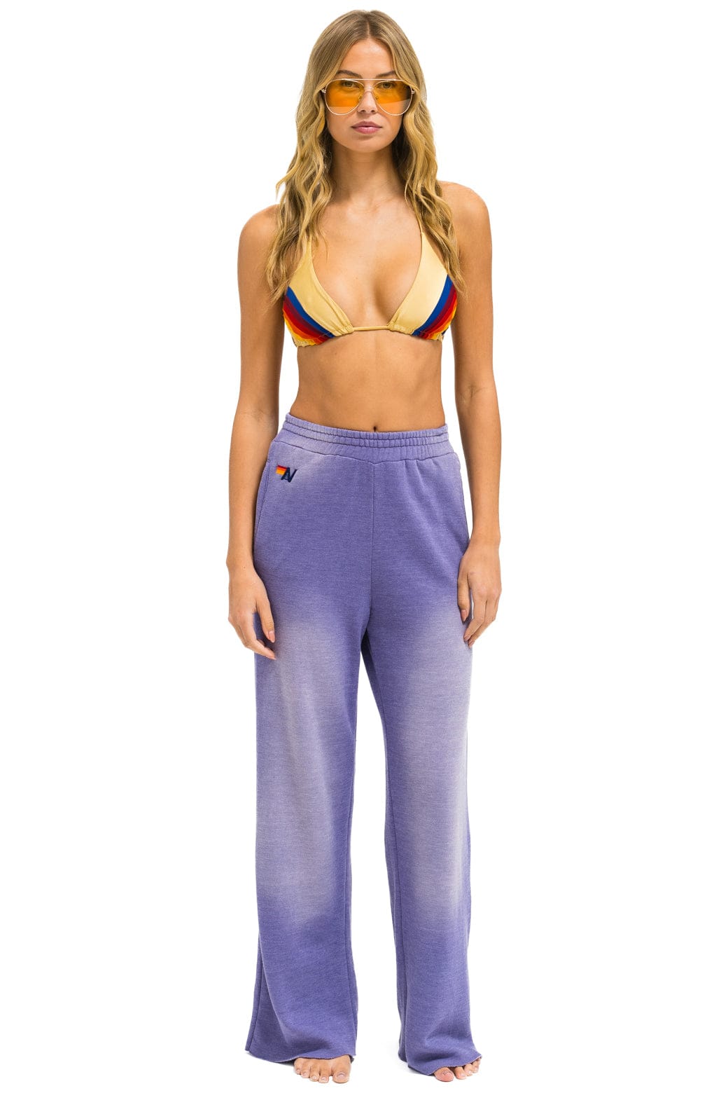 Aviator Nation ESSENTIAL WIDE LEG POCKET SWEATPANTS - FADED GRAPE