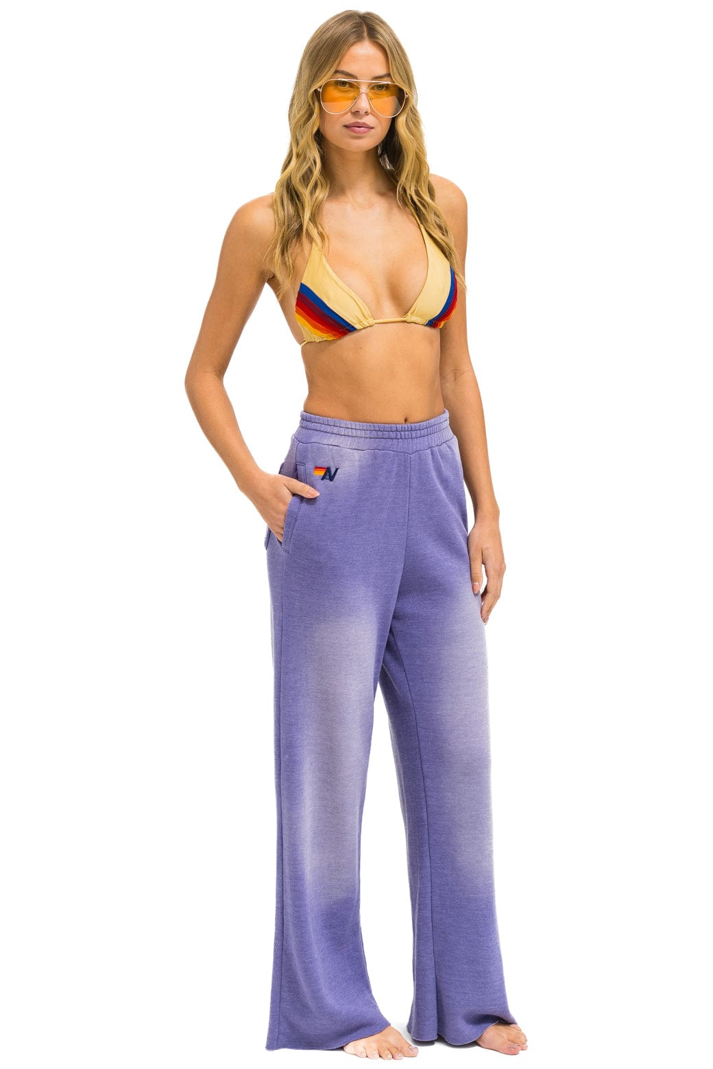Aviator Nation ESSENTIAL WIDE LEG POCKET SWEATPANTS - FADED GRAPE