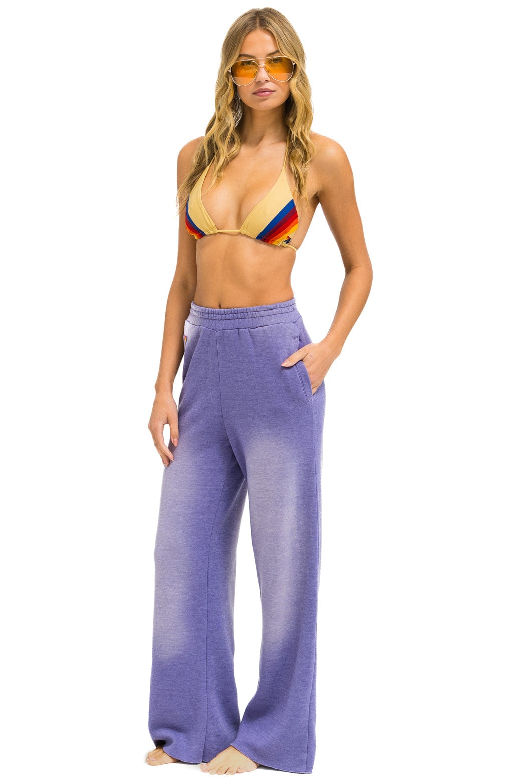 Aviator Nation ESSENTIAL WIDE LEG POCKET SWEATPANTS - FADED GRAPE