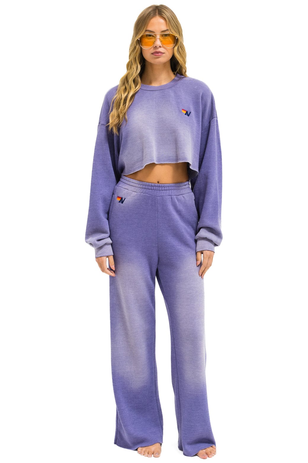 Aviator Nation ESSENTIAL WIDE LEG POCKET SWEATPANTS - FADED GRAPE