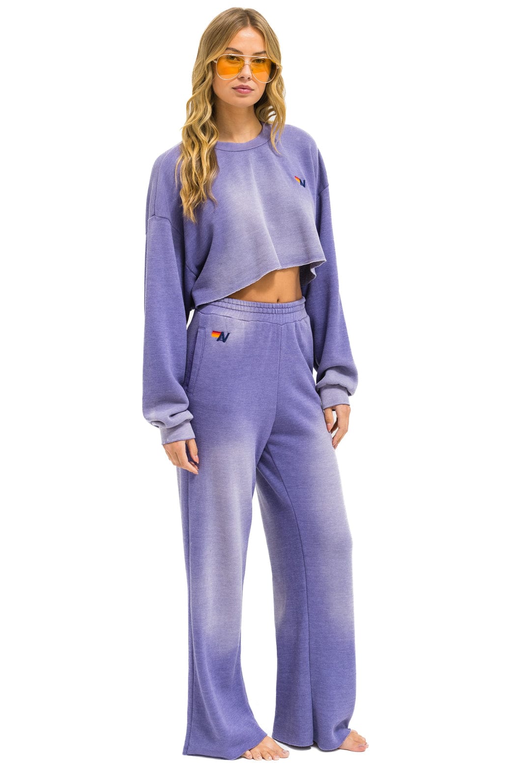 Aviator Nation ESSENTIAL WIDE LEG POCKET SWEATPANTS - FADED GRAPE