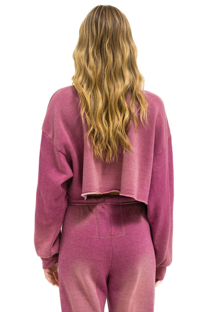 Aviator Nation VINTAGE LOGO CROPPED CREW SWEATSHIRT RELAXED - FADED BERRY