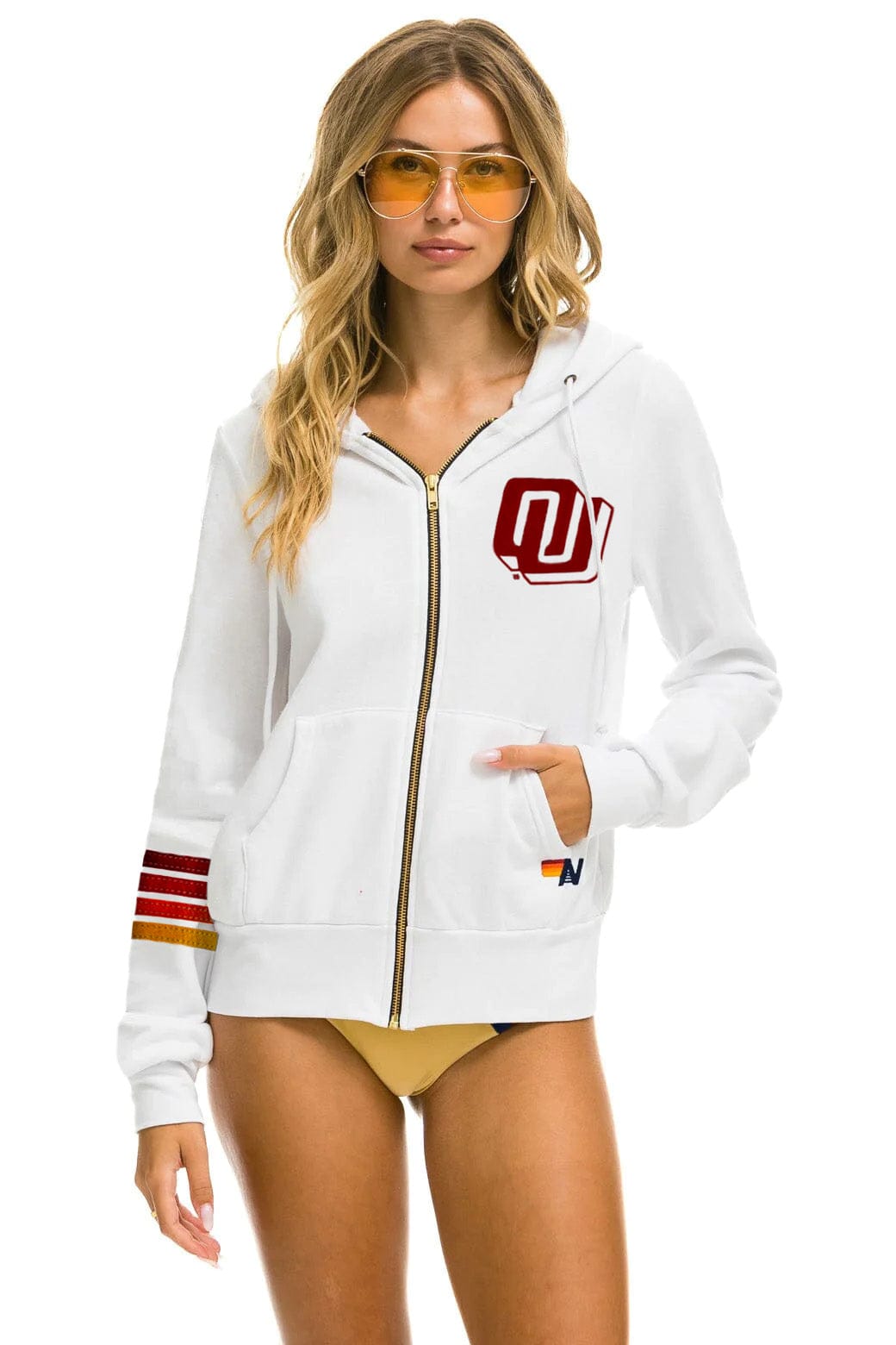 Aviator Nation UNIVERSITY OF OKLAHOMA SOONERS ZIP HOODIE - WHITE