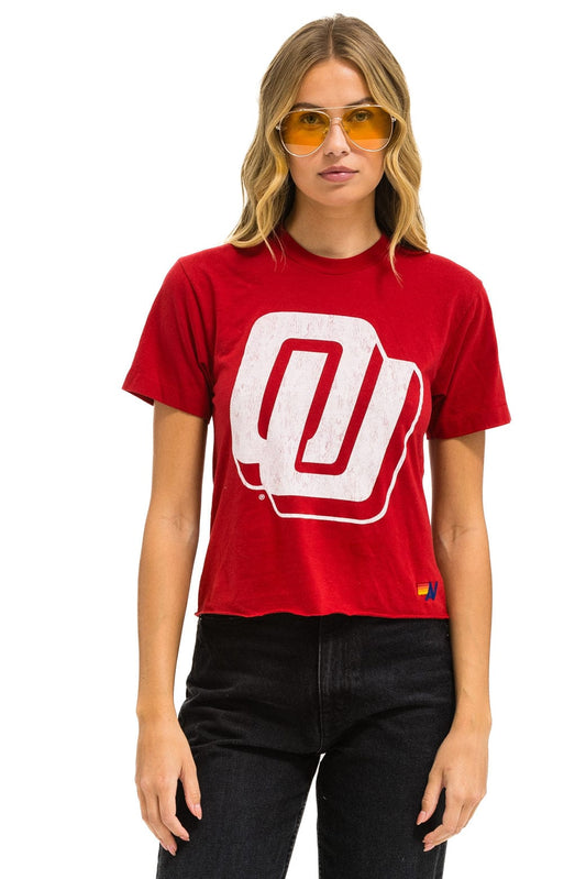 Aviator Nation UNIVERSITY OF OKLAHOMA BOLT BOYFRIEND TEE - CRIMSON