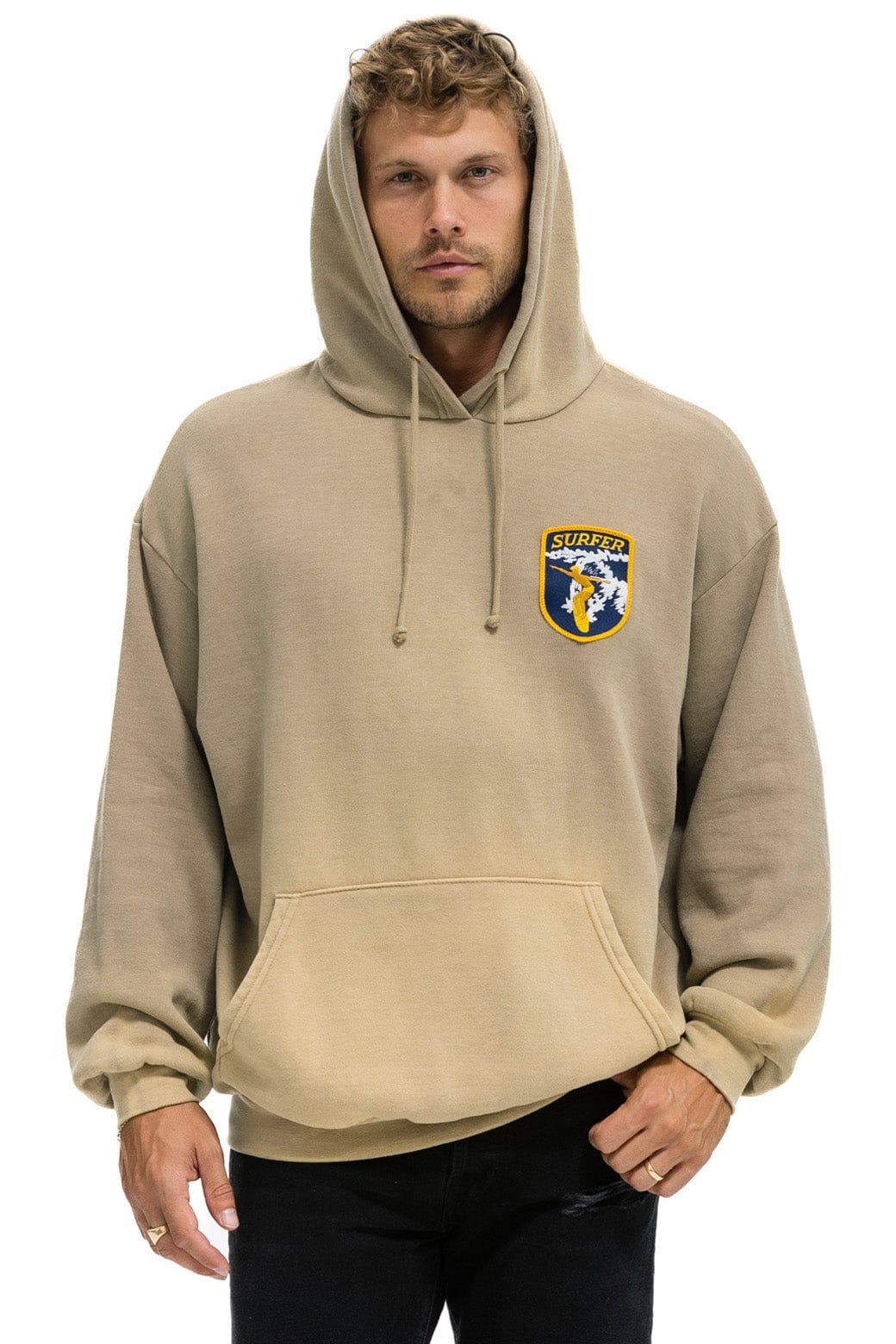 Aviator Nation CALIFORNIA SURFER PATCH PULLOVER RELAXED HOODIE - FADED TAN