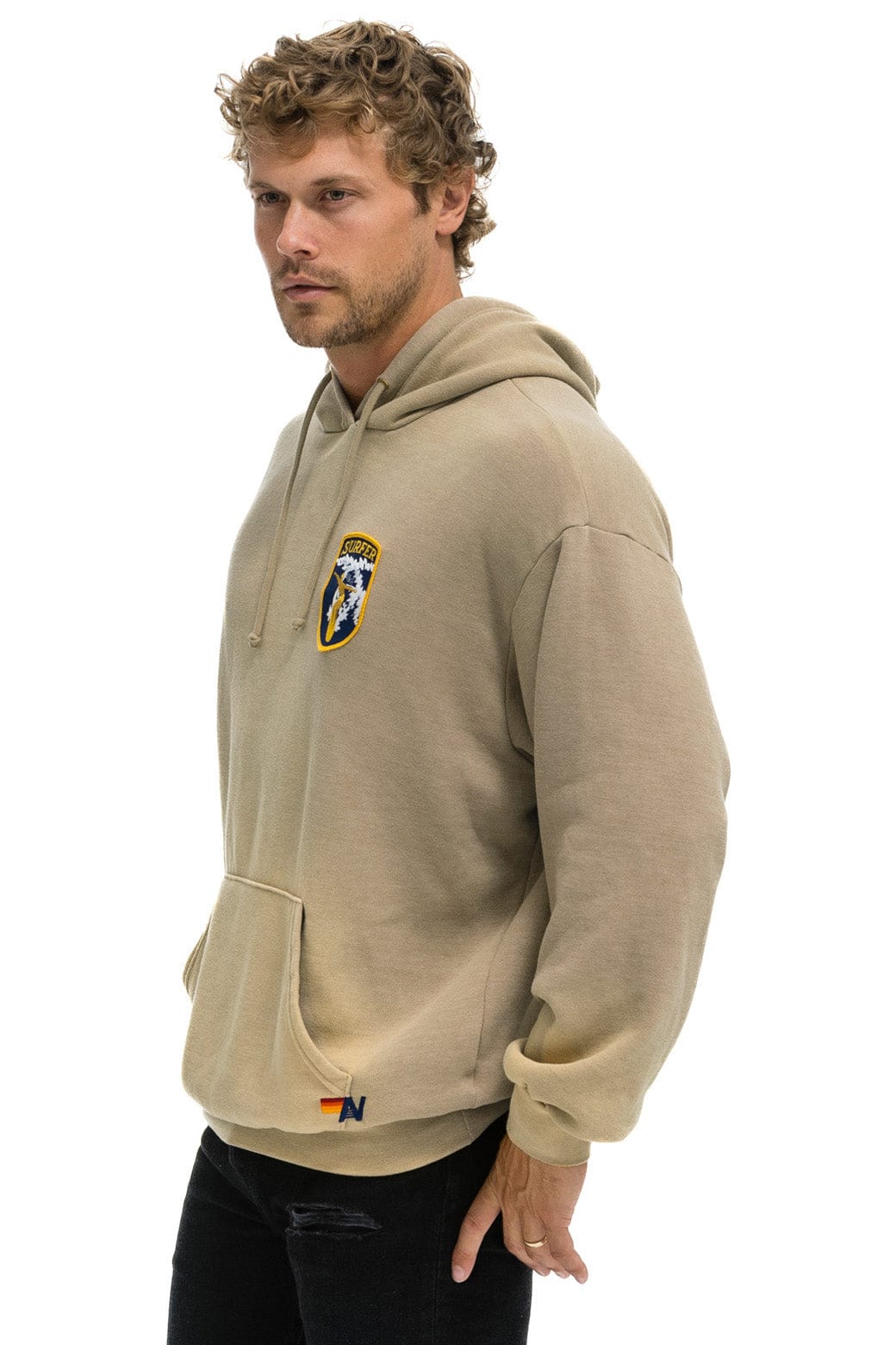 Aviator Nation CALIFORNIA SURFER PATCH PULLOVER RELAXED HOODIE - FADED TAN