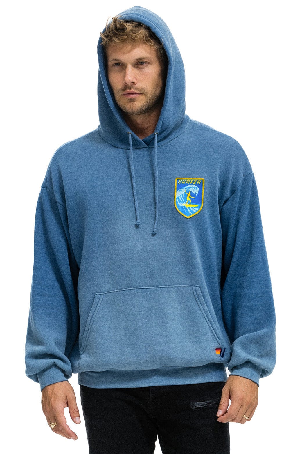 Aviator Nation SURFER WAVE PATCH  PULLOVER RELAXED HOODIE - FADED WATER