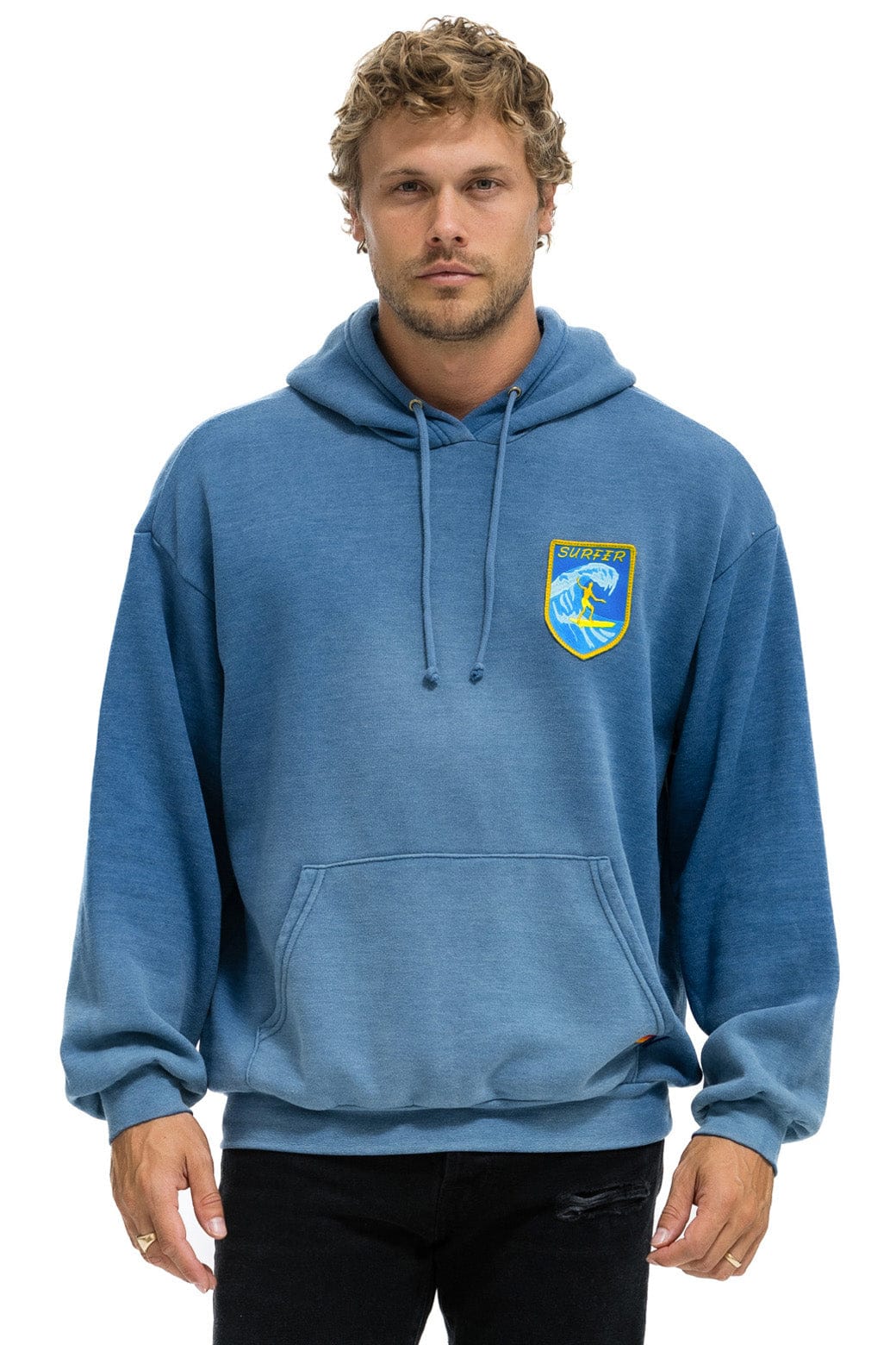 Aviator Nation SURFER WAVE PATCH  PULLOVER RELAXED HOODIE - FADED WATER