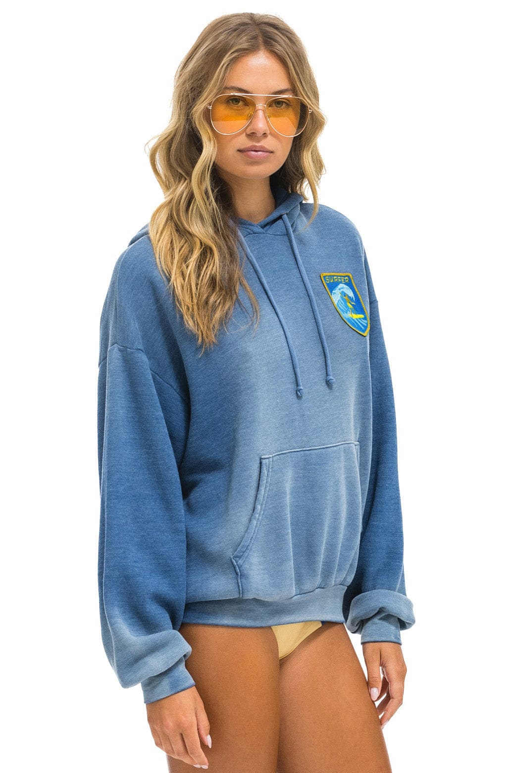 Aviator Nation SURFER WAVE PATCH  PULLOVER RELAXED HOODIE - FADED WATER