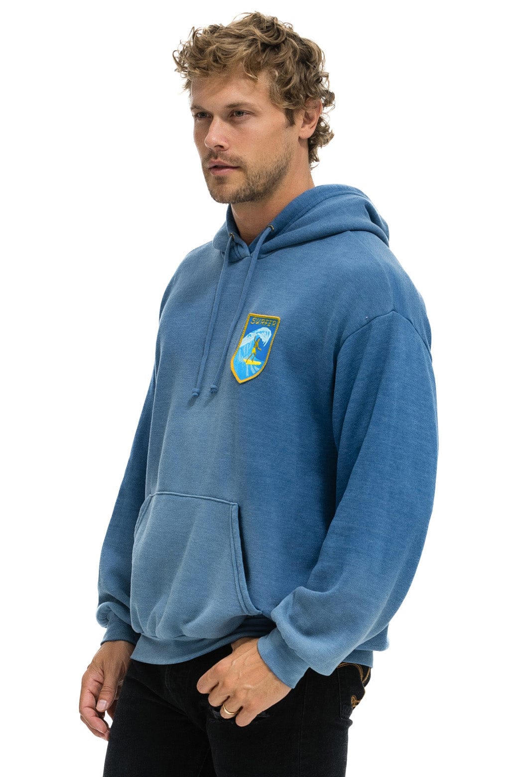 Aviator Nation SURFER WAVE PATCH  PULLOVER RELAXED HOODIE - FADED WATER