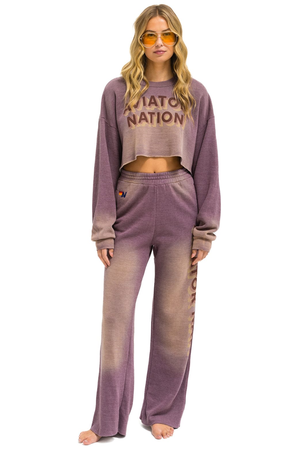 Aviator Nation AN 3D WIDE LEG POCKET SWEATPANTS - FADED MOCHA