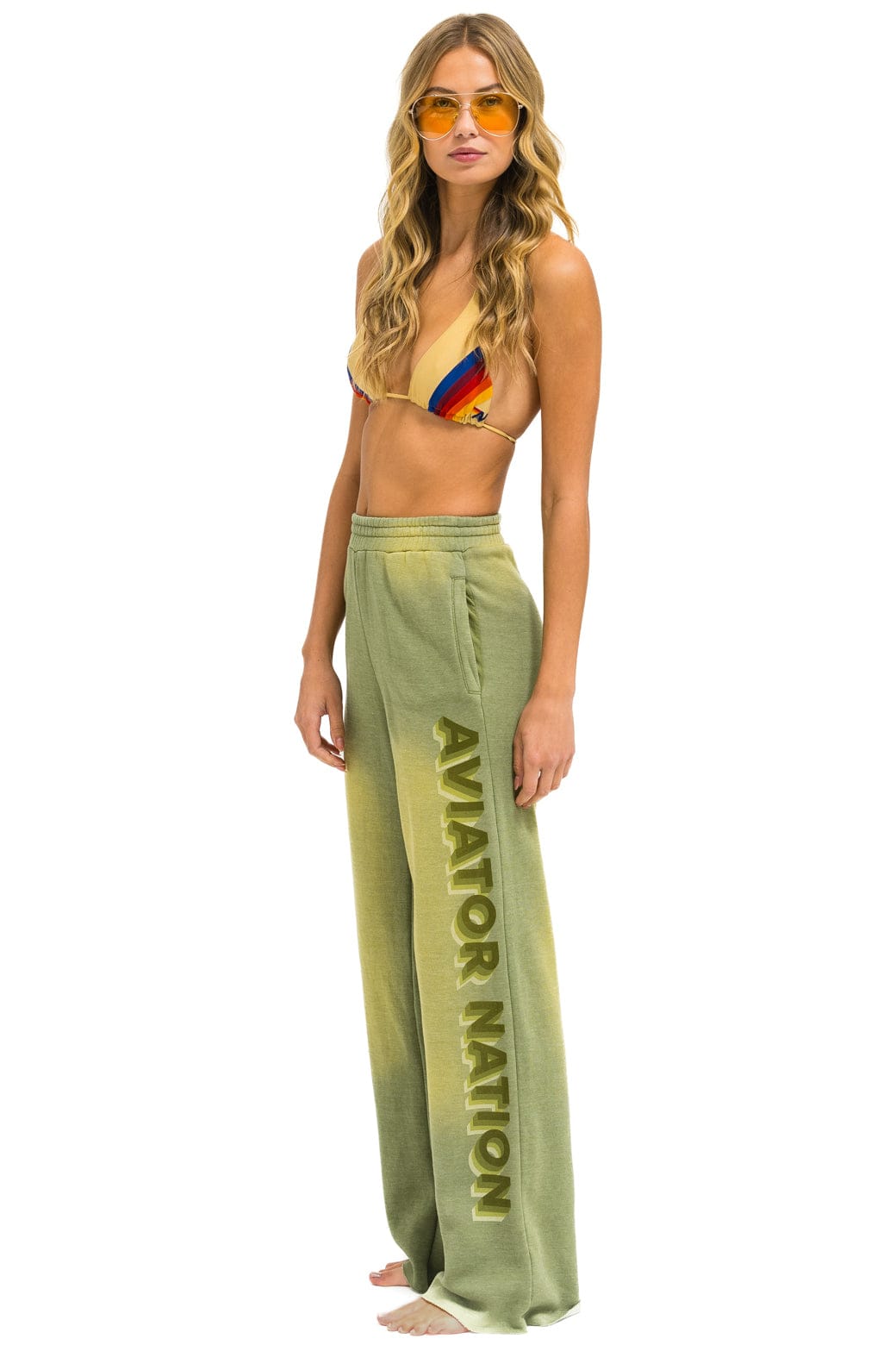 Aviator Nation AN 3D WIDE LEG POCKET SWEATPANTS - FADED ARMY