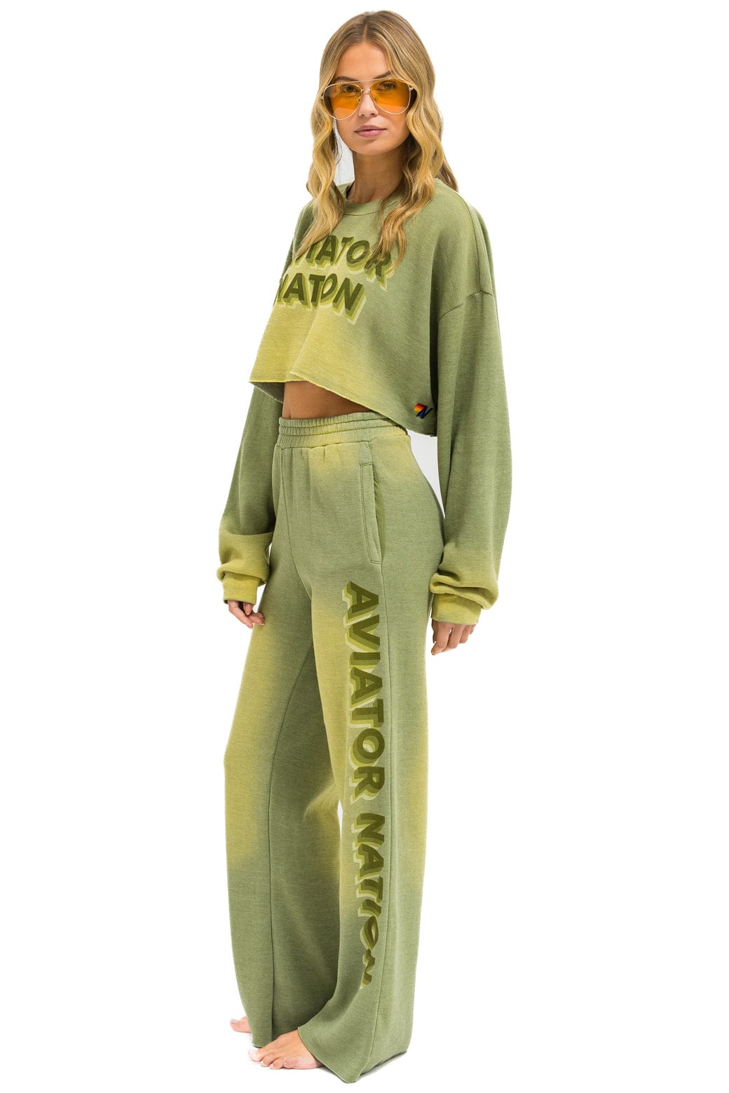 Aviator Nation AN 3D WIDE LEG POCKET SWEATPANTS - FADED ARMY