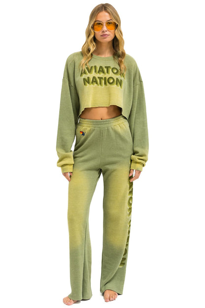 Aviator Nation AN 3D WIDE LEG POCKET SWEATPANTS - FADED ARMY