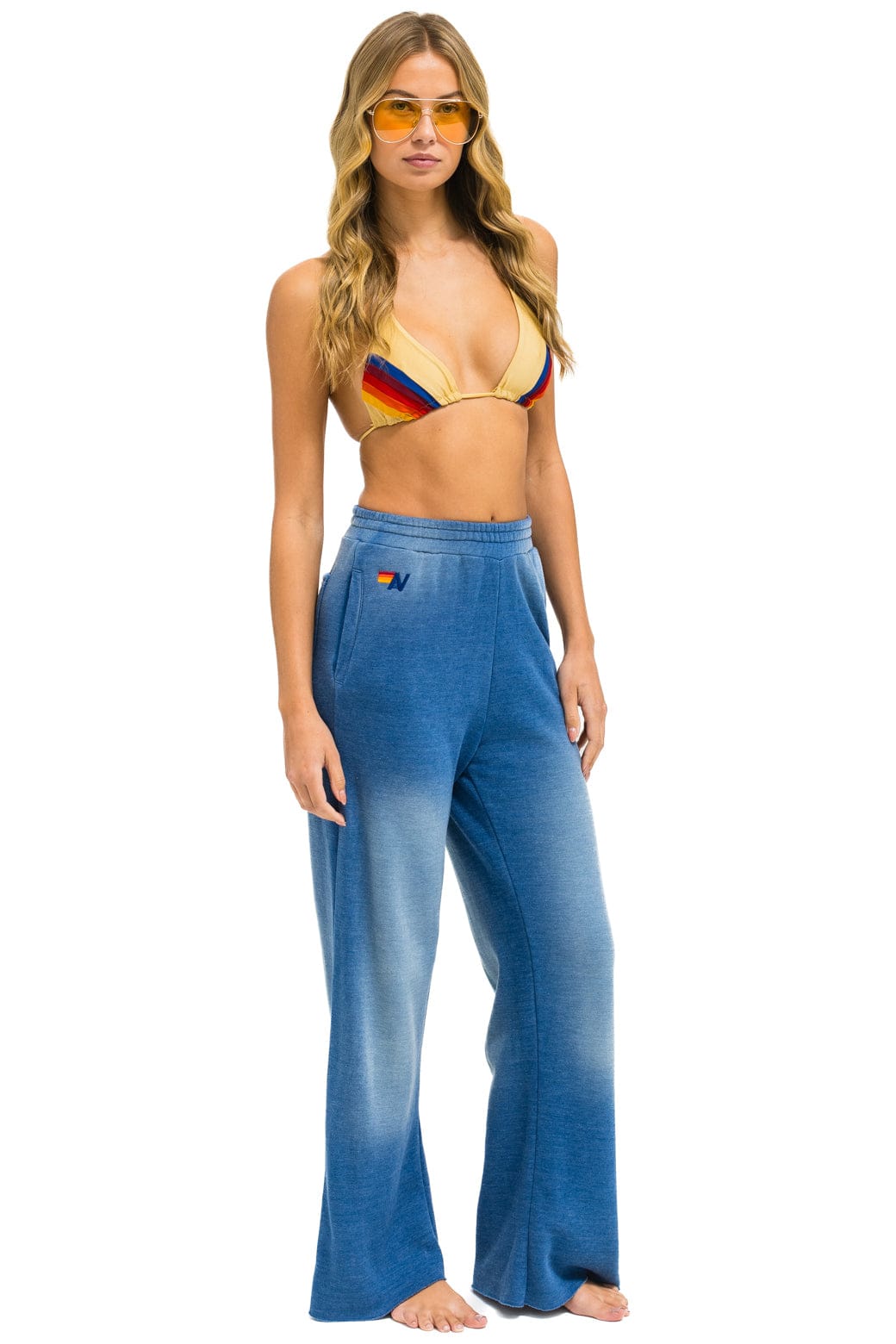 Aviator Nation AN 3D WIDE LEG POCKET SWEATPANTS - FADED WATER