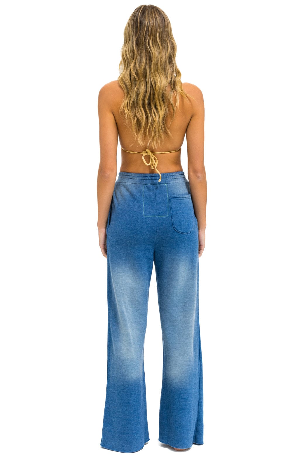 Aviator Nation AN 3D WIDE LEG POCKET SWEATPANTS - FADED WATER