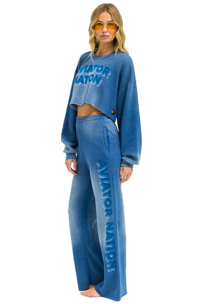 Aviator Nation AN 3D WIDE LEG POCKET SWEATPANTS - FADED WATER