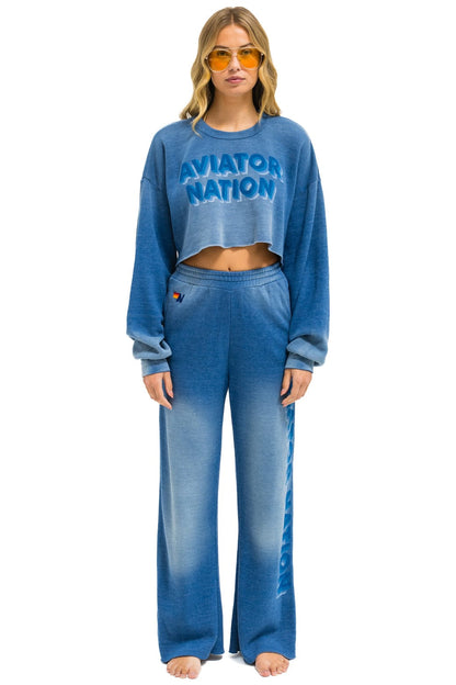 Aviator Nation AN 3D WIDE LEG POCKET SWEATPANTS - FADED WATER