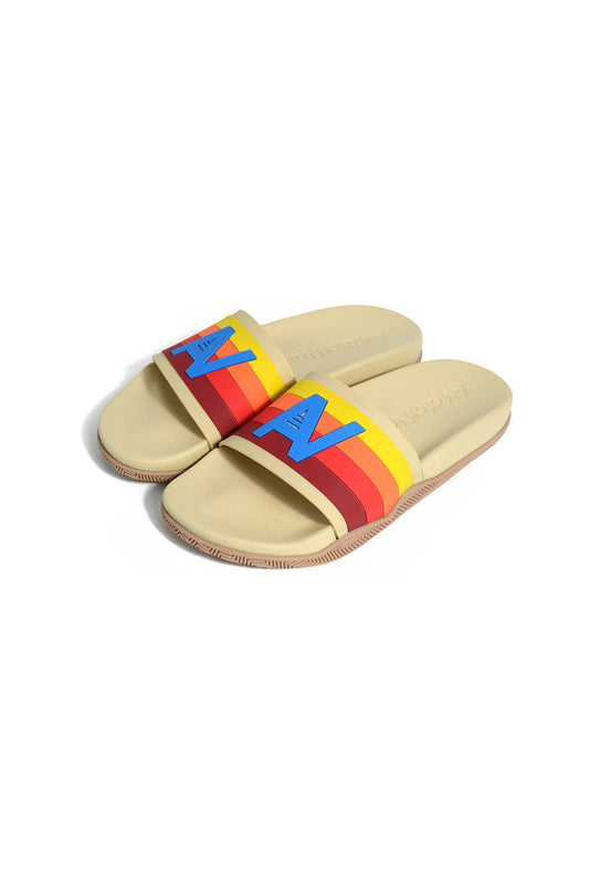 Aviator Nation AVIATOR NATION LOGO RAINBOW 4  STRIPE SLIDES - VINTAGE WHITE