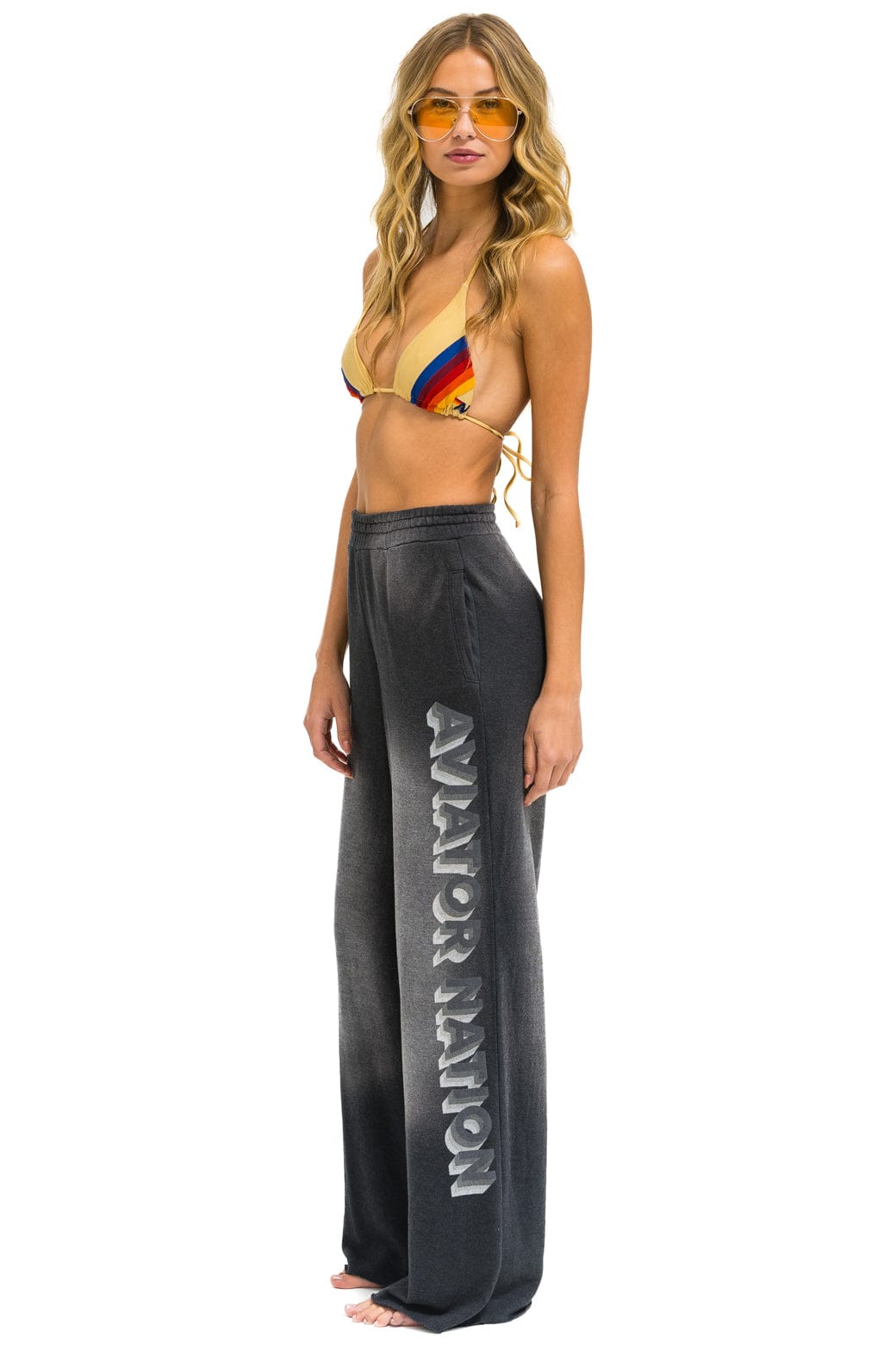 Aviator Nation AN 3D WIDE LEG POCKET SWEATPANTS - FADED SMOKE