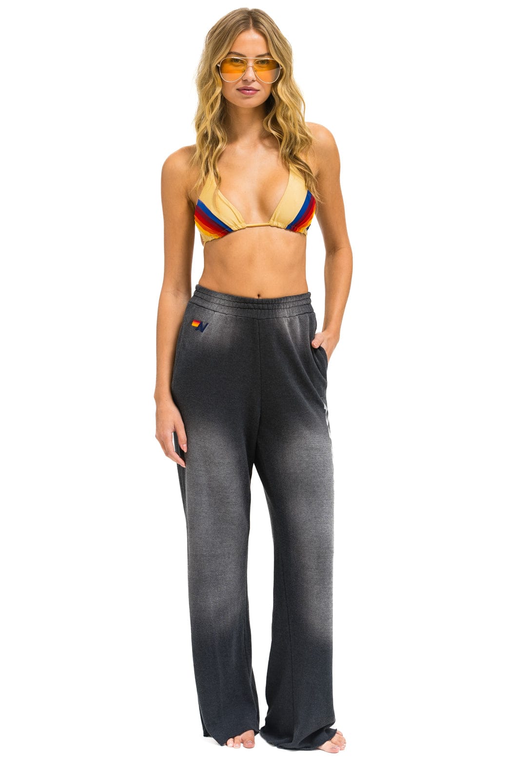 Aviator Nation AN 3D WIDE LEG POCKET SWEATPANTS - FADED SMOKE