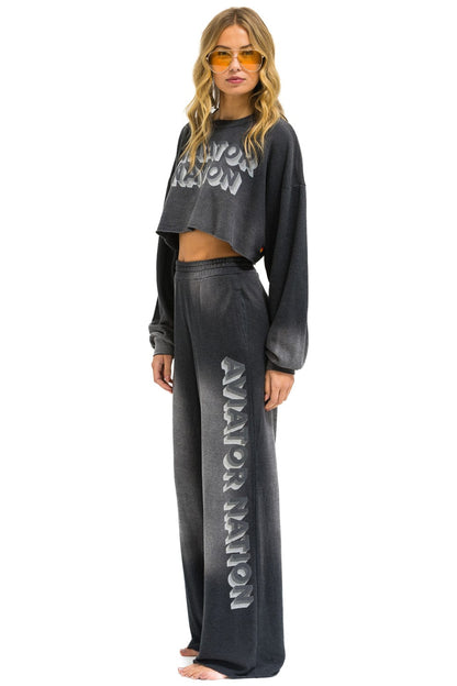 Aviator Nation AN 3D WIDE LEG POCKET SWEATPANTS - FADED SMOKE