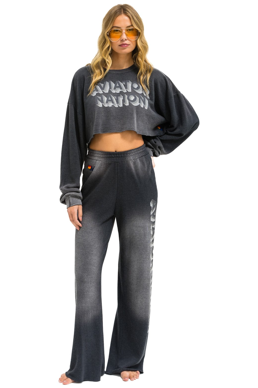 Aviator Nation AN 3D WIDE LEG POCKET SWEATPANTS - FADED SMOKE