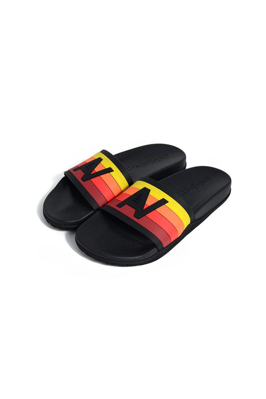 Aviator Nation AVIATOR NATION LOGO RAINBOW 4  STRIPE SLIDES - BLACK