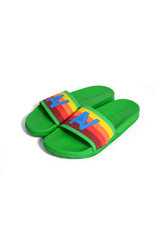 Aviator Nation MEMBER EXCLUSIVE LOGO RAINBOW 4  STRIPE SLIDES - KELLY GREEN
