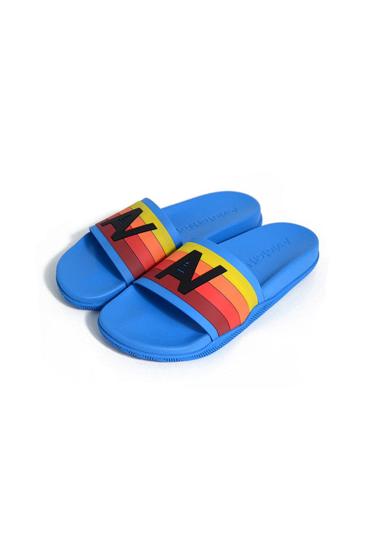 Aviator Nation AVIATOR NATION LOGO RAINBOW 4  STRIPE SLIDES - OCEAN BLUE