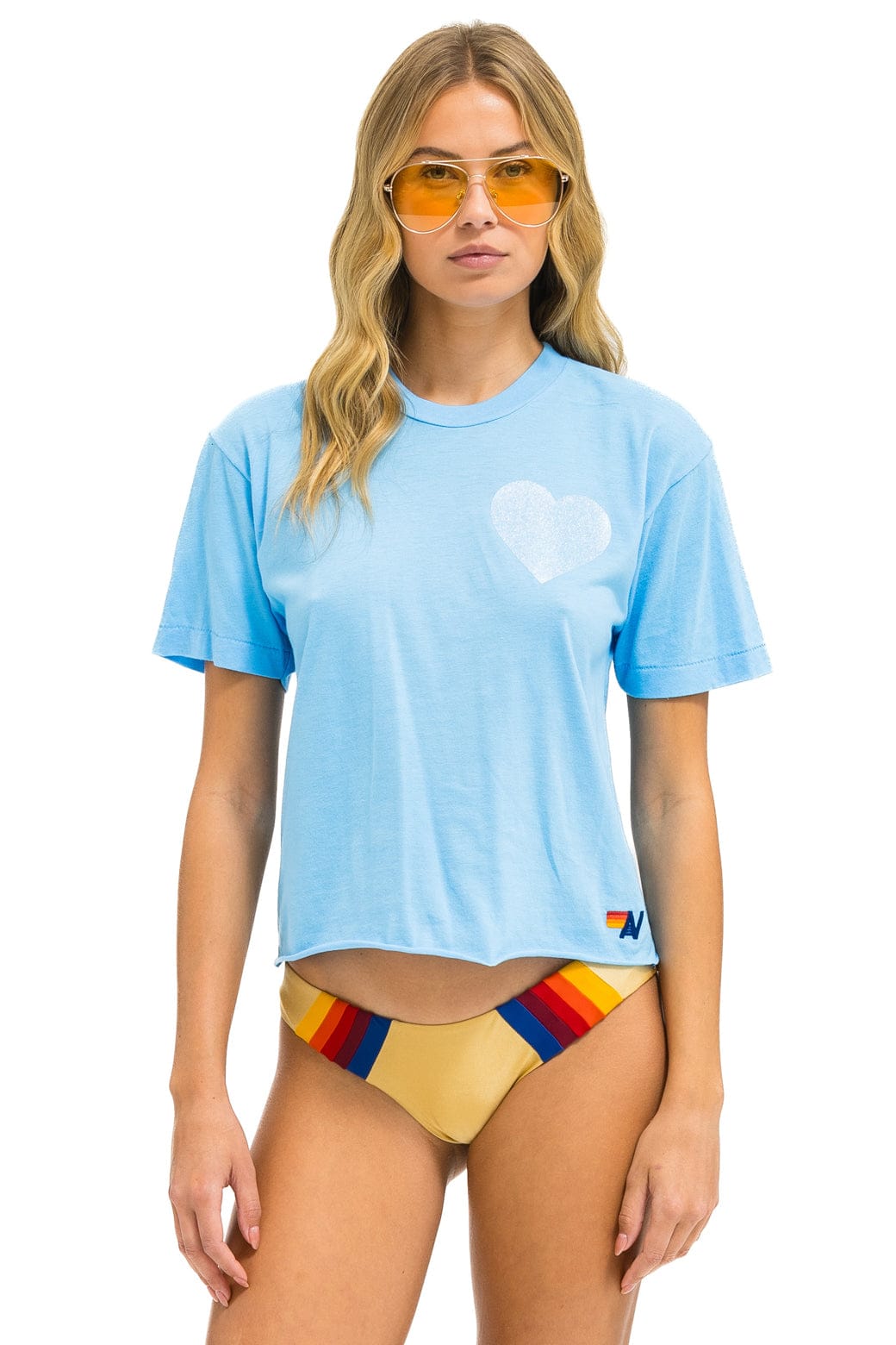 Aviator Nation GLITTER HEART BOYFRIEND TEE - SKY // BLUE