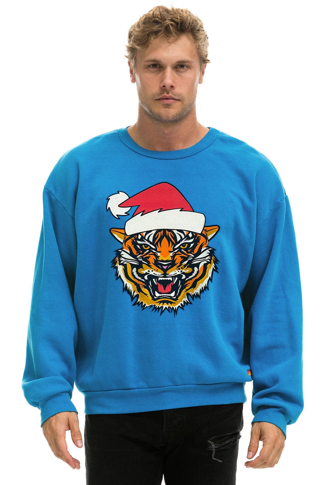 Aviator Nation RELAXED SANTA TIGER SWEATSHIRT - COBALT