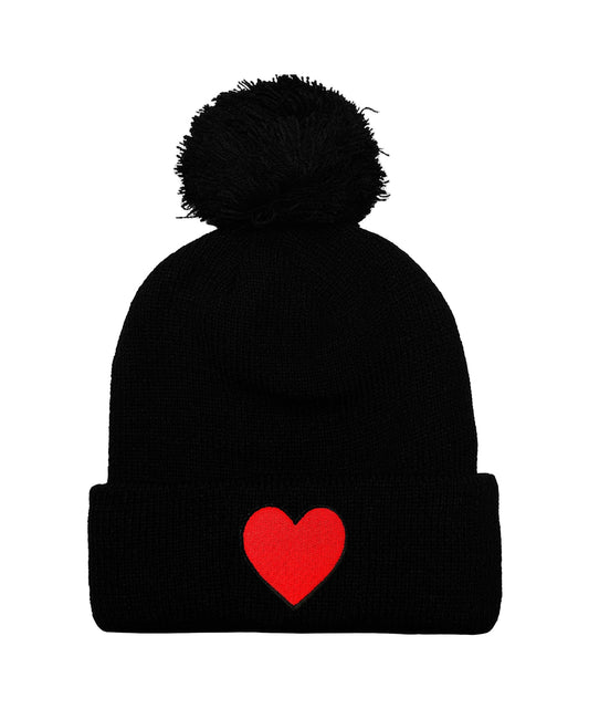 Aviator Nation HEART POM POM RIB BEANIE - BLACK