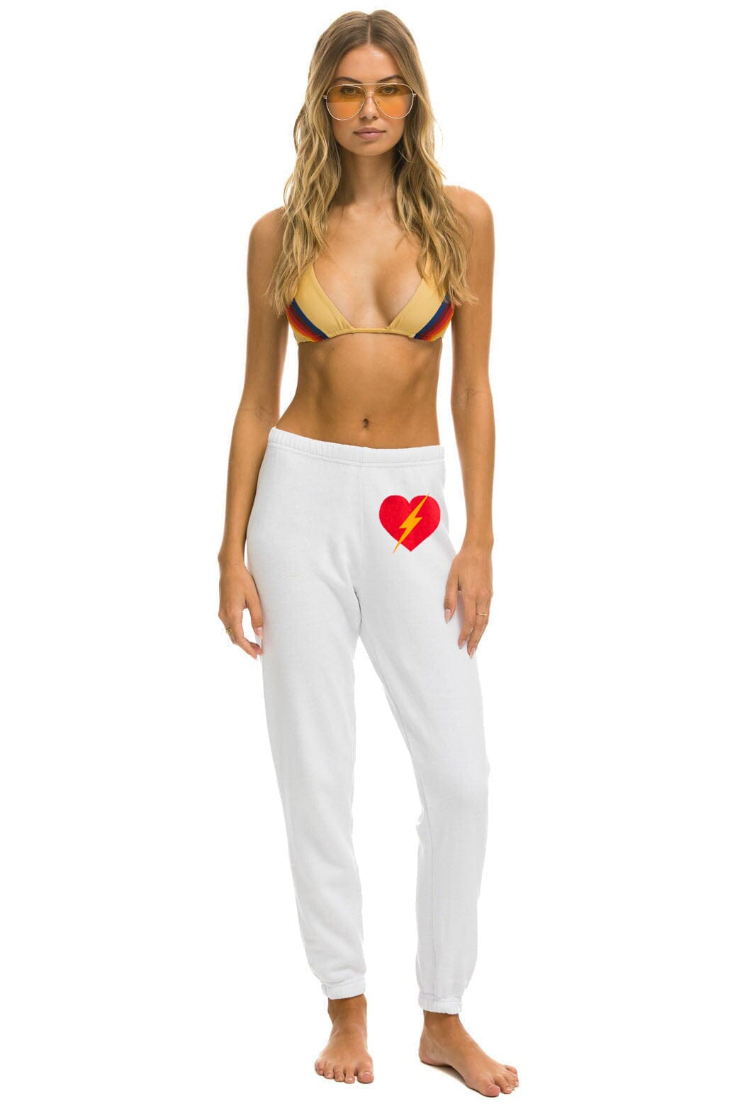 Aviator Nation BOLT HEART SWEATPANTS - WHITE