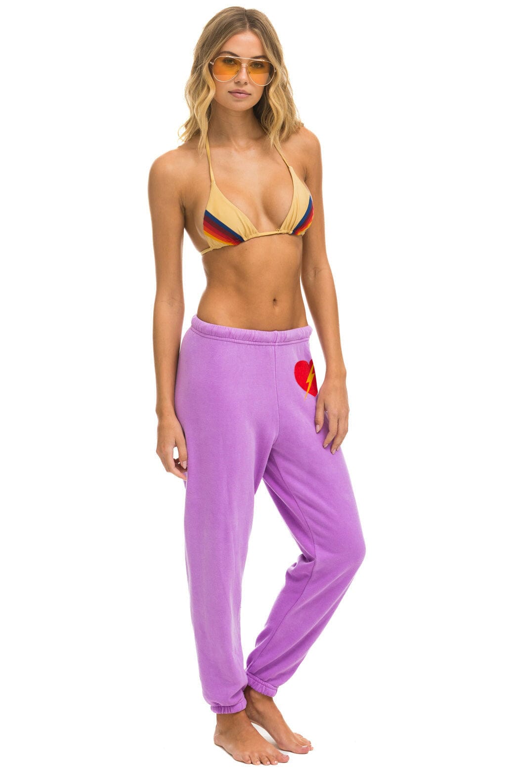 Aviator Nation BOLT HEART SWEATPANTS - NEON PURPLE