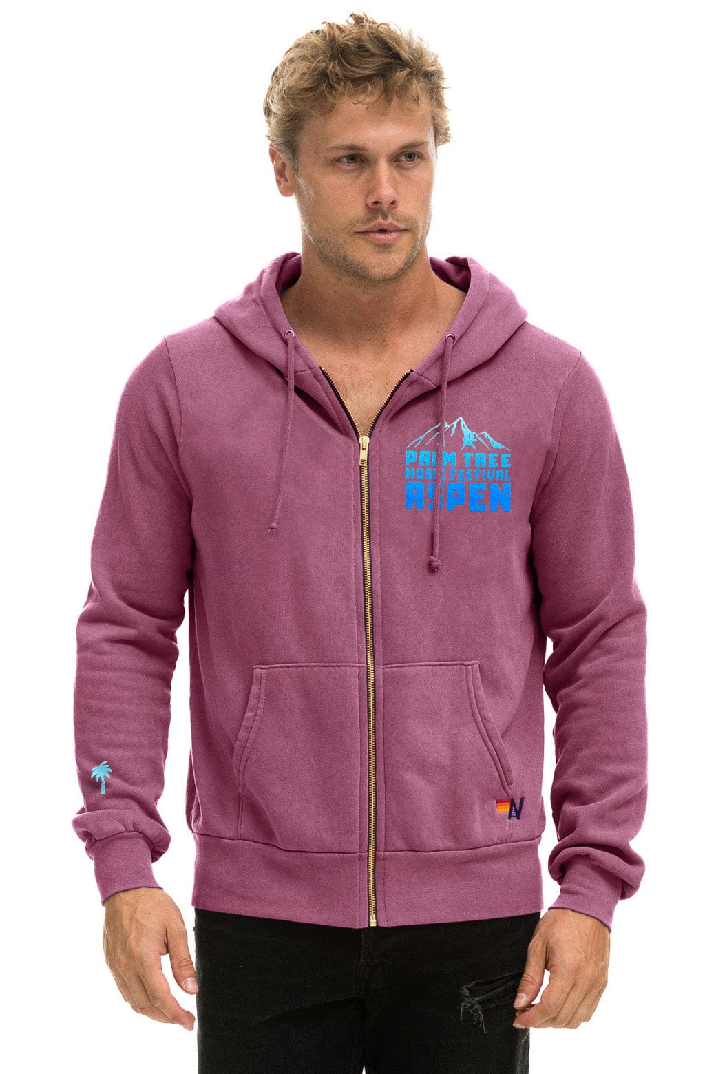 Aviator Nation PALM TREE FESTIVAL ASPEN 2025 ZIP HOODIE - BERRY