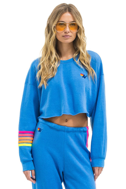 Aviator Nation RUGBY STITCH CROPPED CREW SWEATSHIRT RELAXED - COBALT // NEON