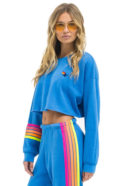 Aviator Nation RUGBY STITCH CROPPED CREW SWEATSHIRT RELAXED - COBALT // NEON