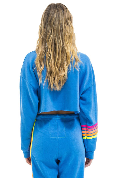 Aviator Nation RUGBY STITCH CROPPED CREW SWEATSHIRT RELAXED - COBALT // NEON