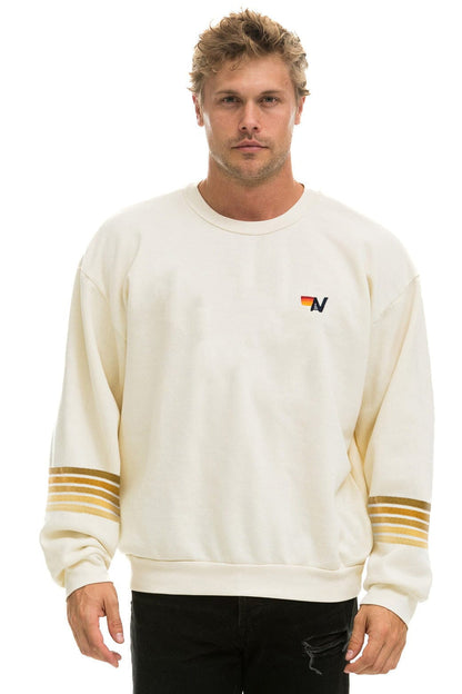 Aviator Nation RUGBY STITCH 2 RELAXED CREW SWEATSHIRT - VINTAGE WHITE // BROWN
