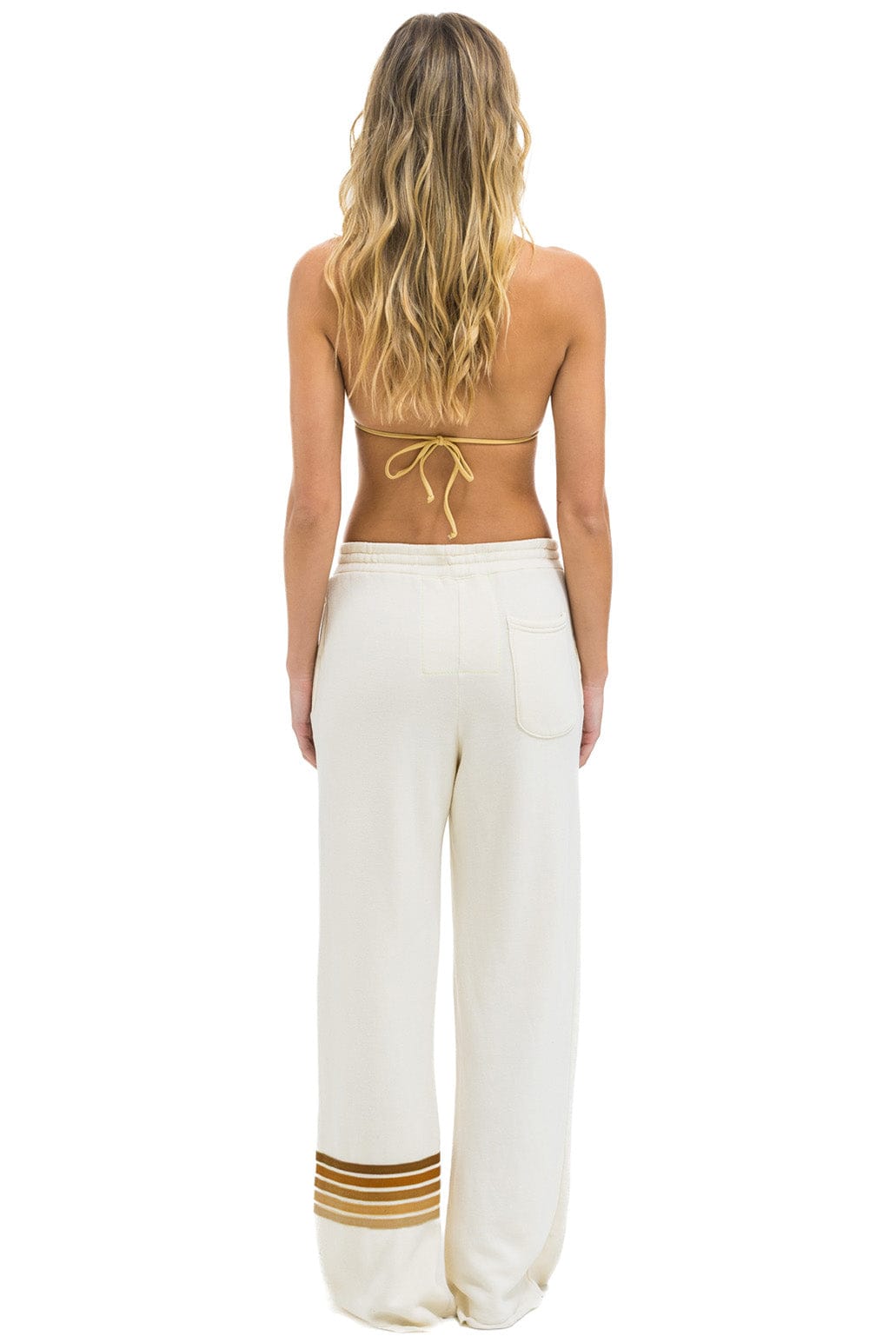 Aviator Nation RUGBY STITCH WIDE LEG POCKET SWEATPANTS - VINTAGE WHITE // BROWN
