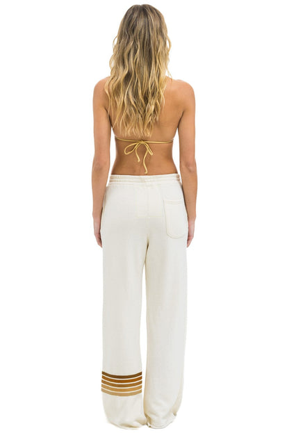 Aviator Nation RUGBY STITCH WIDE LEG POCKET SWEATPANTS - VINTAGE WHITE // BROWN