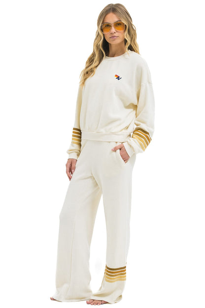Aviator Nation RUGBY STITCH WIDE LEG POCKET SWEATPANTS - VINTAGE WHITE // BROWN