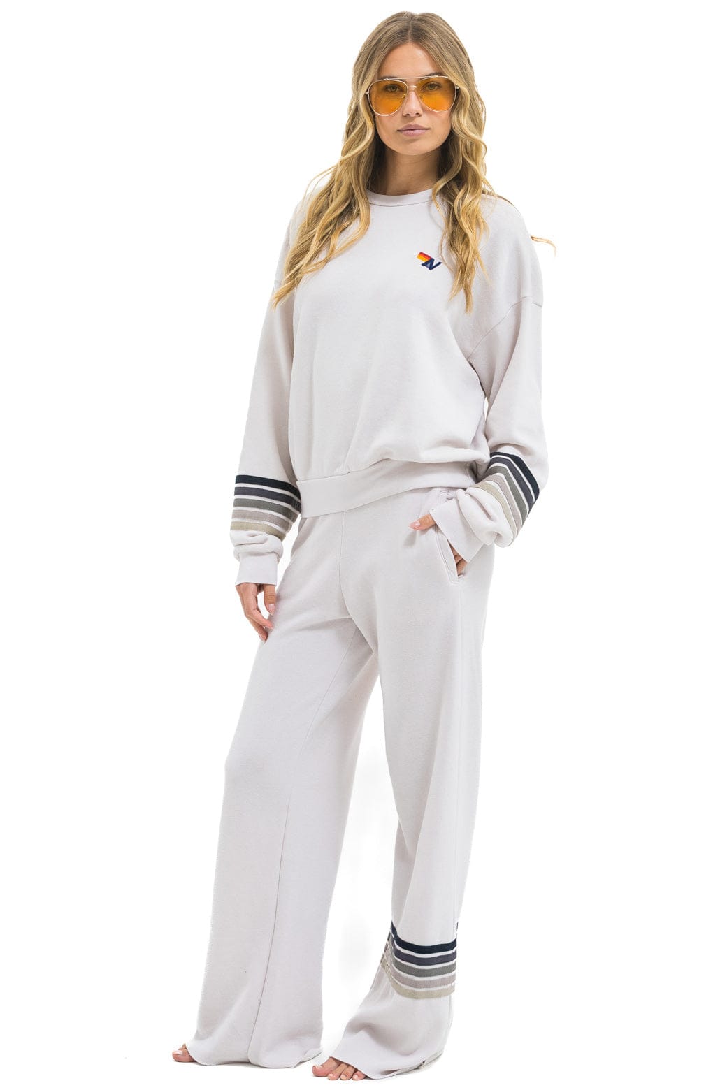 Aviator Nation RUGBY STITCH WIDE LEG POCKET SWEATPANTS - DOVE GREY // GREY