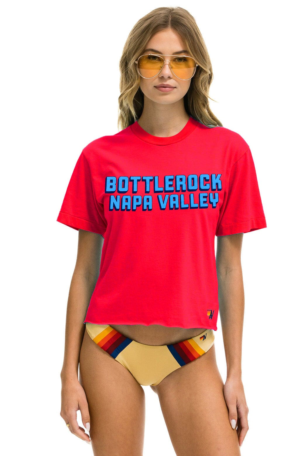 Aviator Nation BOTTLEROCK 2025 BOYFRIEND TEE SHIRT - NEON RED