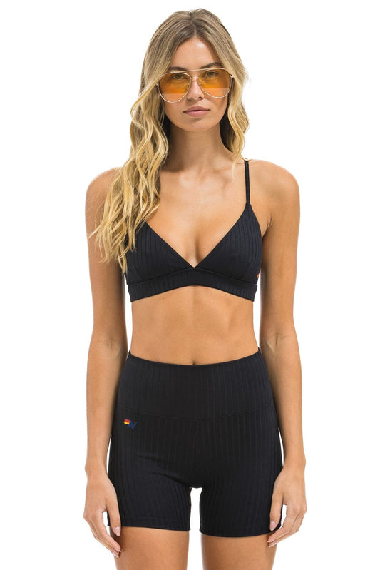 Aviator Nation WIDE RIB 4IN HI-RISE BIKER SHORT - BLACK
