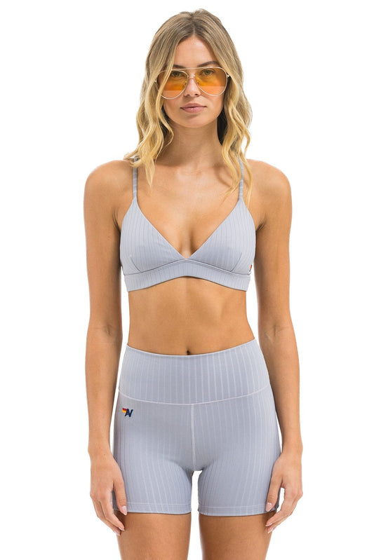 Aviator Nation WIDE RIB 4IN HI-RISE BIKER SHORT - LIGHT GREY