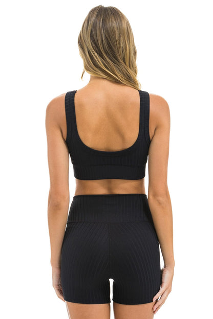 Aviator Nation WIDE RIB WOMEN'S SCOOP BACK SPORTS BRA - BLACK
