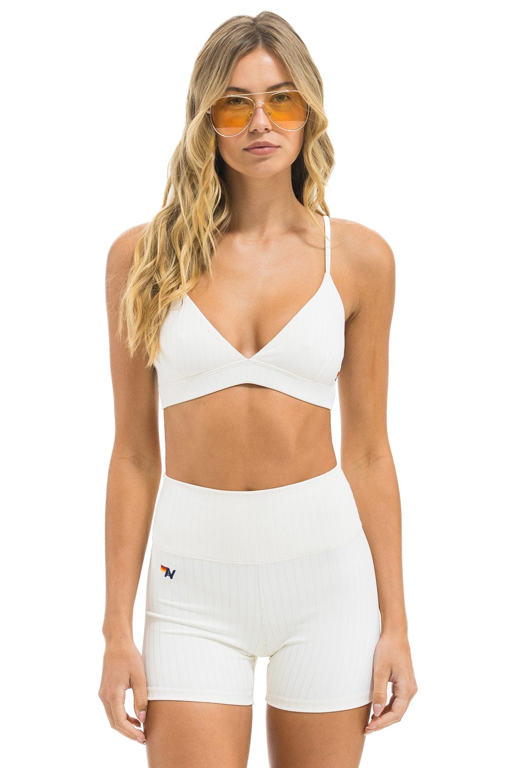 Aviator Nation WIDE RIB TRIANGLE ADJUSTABLE SPORTS BRA - VINTAGE WHITE